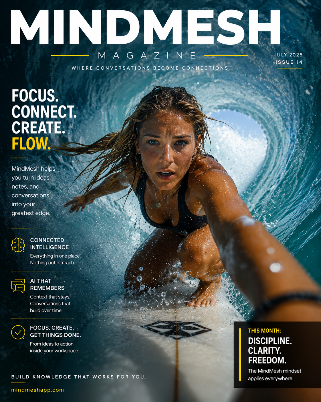 MindMesh magazine cover: Focus. Connect. Create. Flow.